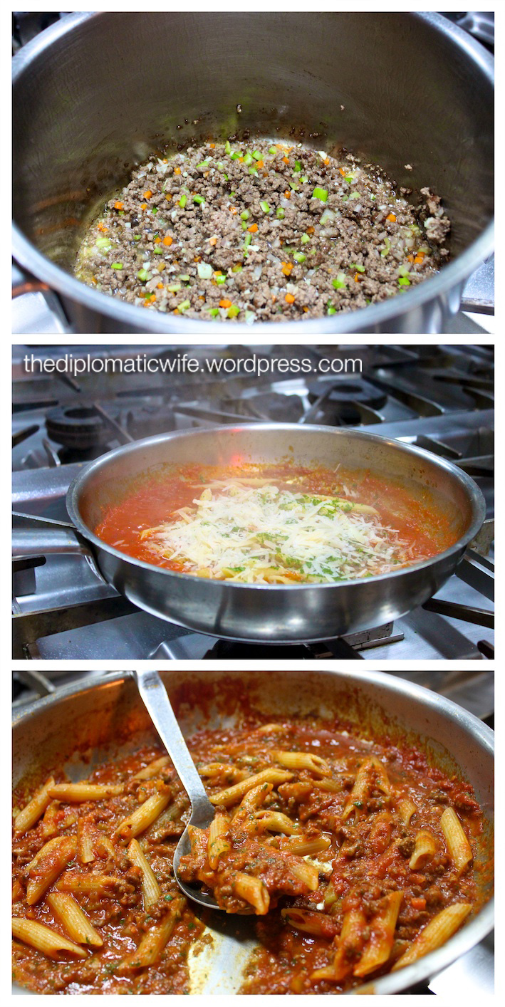 Making Bolognese Sauce at the Italian vs Pastry Cooking Class in Lobo, Ritz Carlton